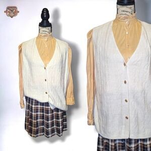 Vintage 70s Retro Sleeveless White Knit Sweater Vest, 2X